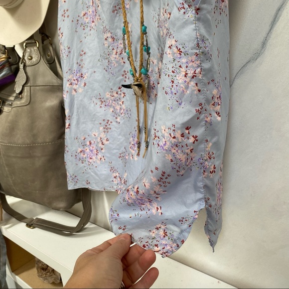 Boho Vintage Silk ruffled blouse w prairie/floral lavender country feel - Picture 5 of 9